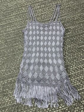 Lucy’s Silk | Lavender Crochet Mini Dress / Tunic With Fringe